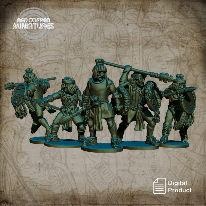 Guerreros con lanza aztecas - Render