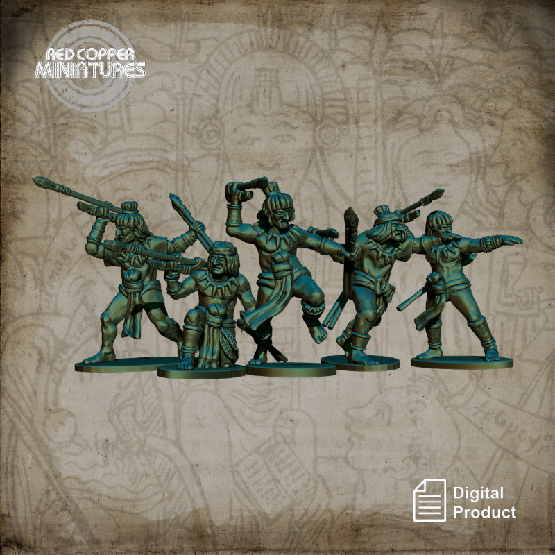 Hostigadores con atlatl aztecas - Render