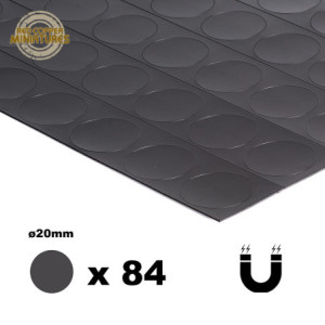 Lamina magnética adhesiva de 0.9mm precortada en redondos de ø20mm