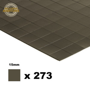 Lamina metálica adhesiva de 0.75mm precortada en cuadrados de 15x15mm